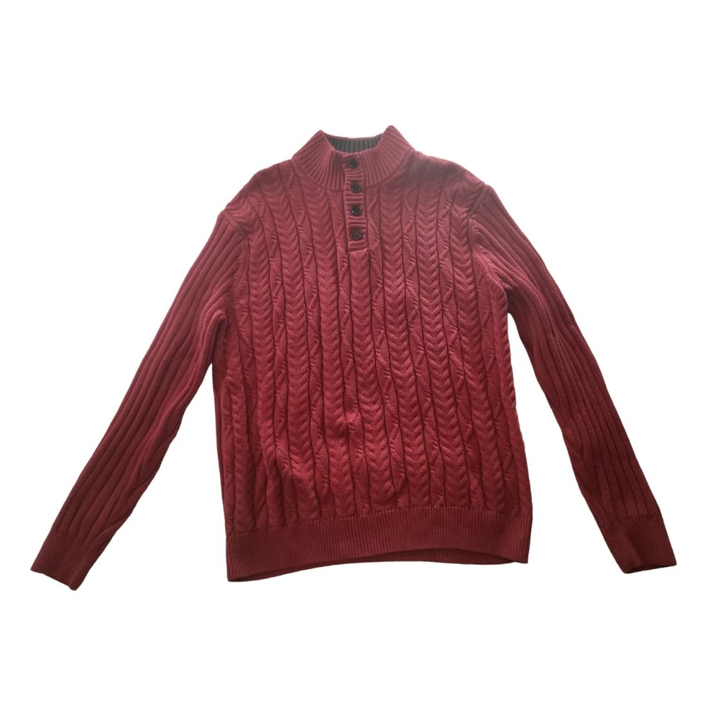 Vintage Jos. A. Bank Women's Maroon Cable Knit Sweater 3-Button Long‎ Sleeve XL